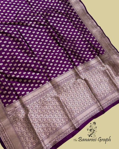 Violet Pure Katan Handloom Silk - All over Booti Work Banarasi Saree