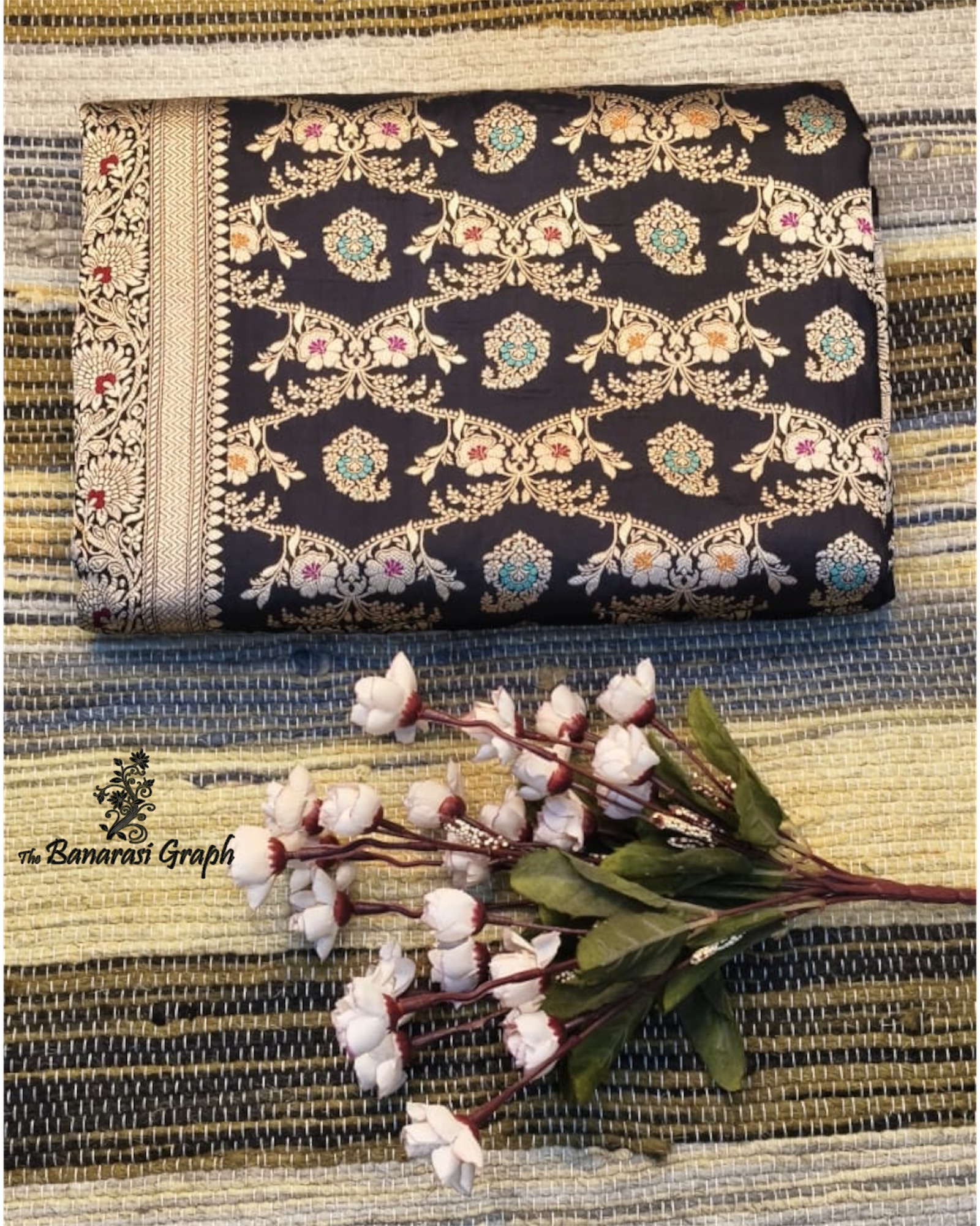 Black Pure Katan Handloom Silk - All Over Jaal Work with Meenakari Banarasi Saree