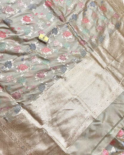 Tussar Pure Katan Handloom Silk - All Over Jaal Work with Meenakari Banarasi Saree