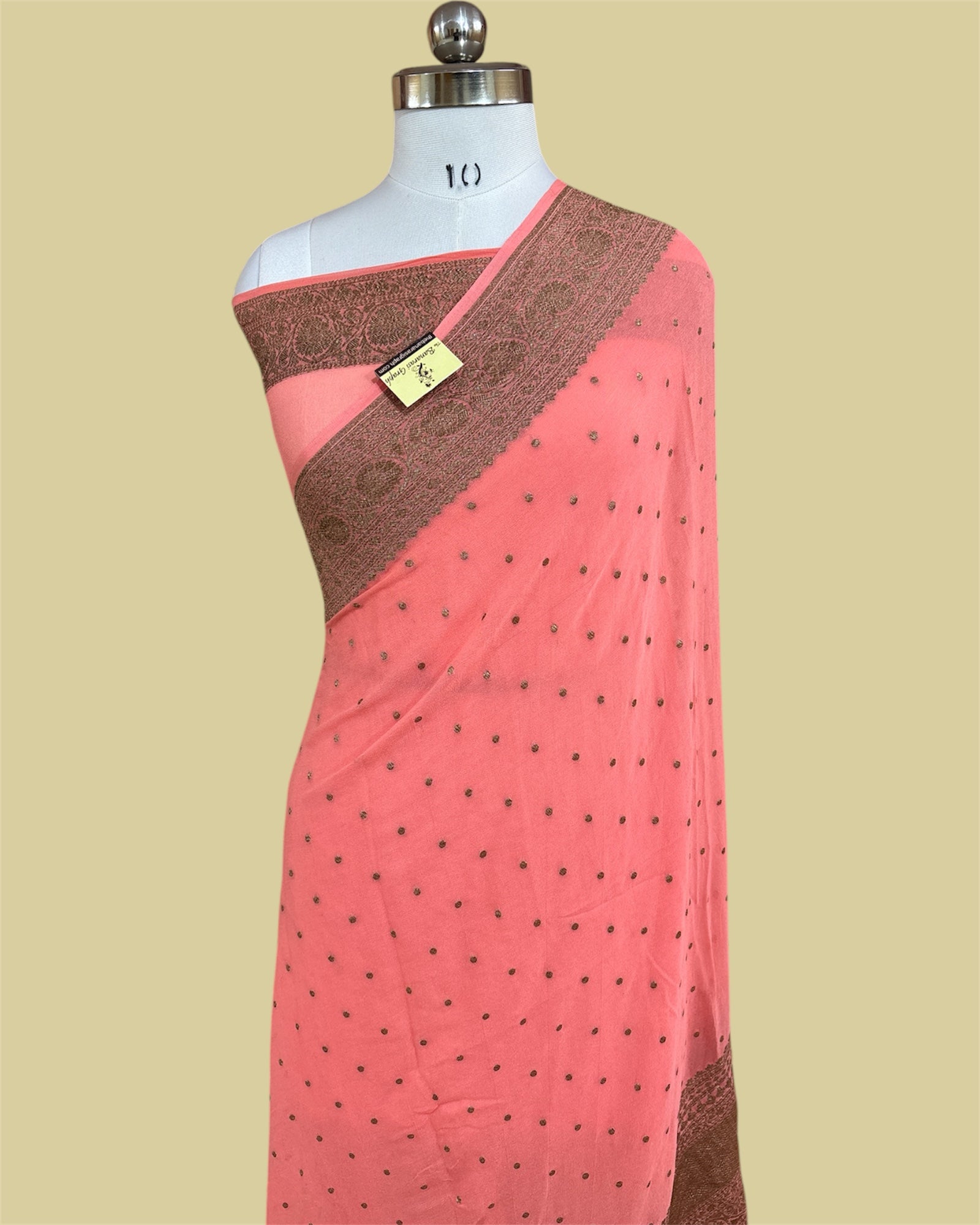 Peach Khaddi Georgette Antique Zari - Pure Banarasi Saree