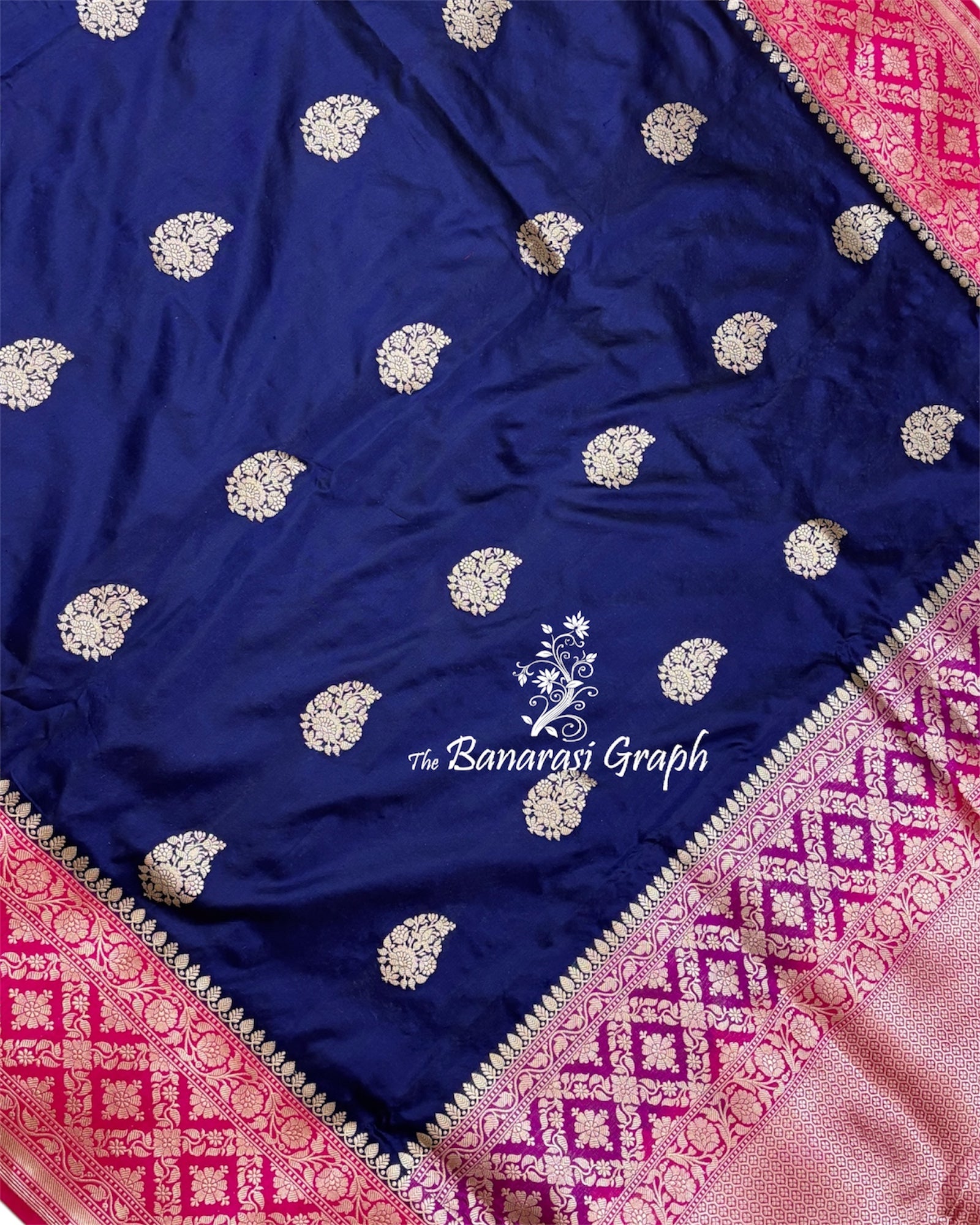 Dark Blue Pure Katan Handloom Silk - Kadhua Motifs All Over Boota Work Banarasi Saree