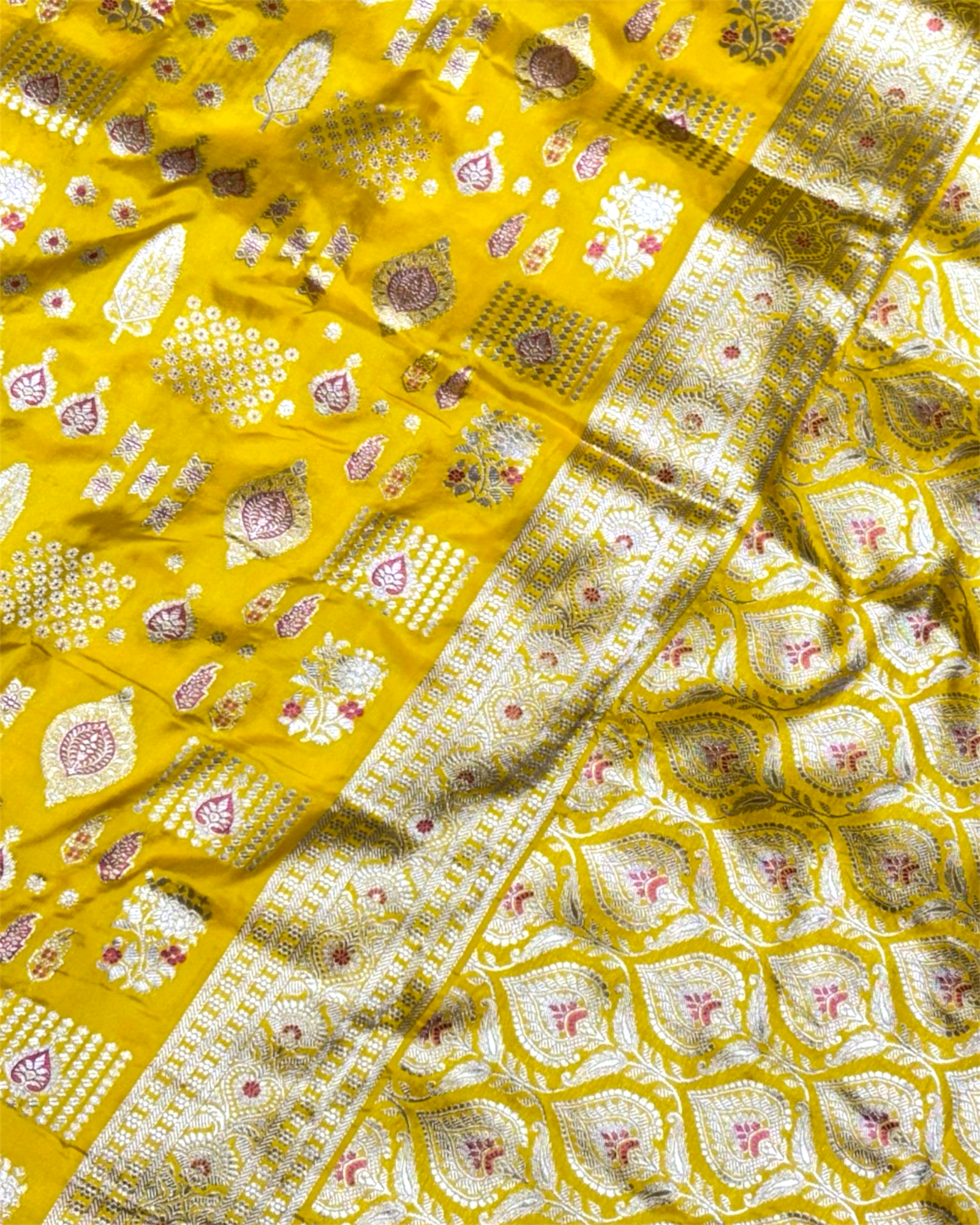 Pure Katan Handloom Silk - Jaal Work with Meenakari Banarasi Saree