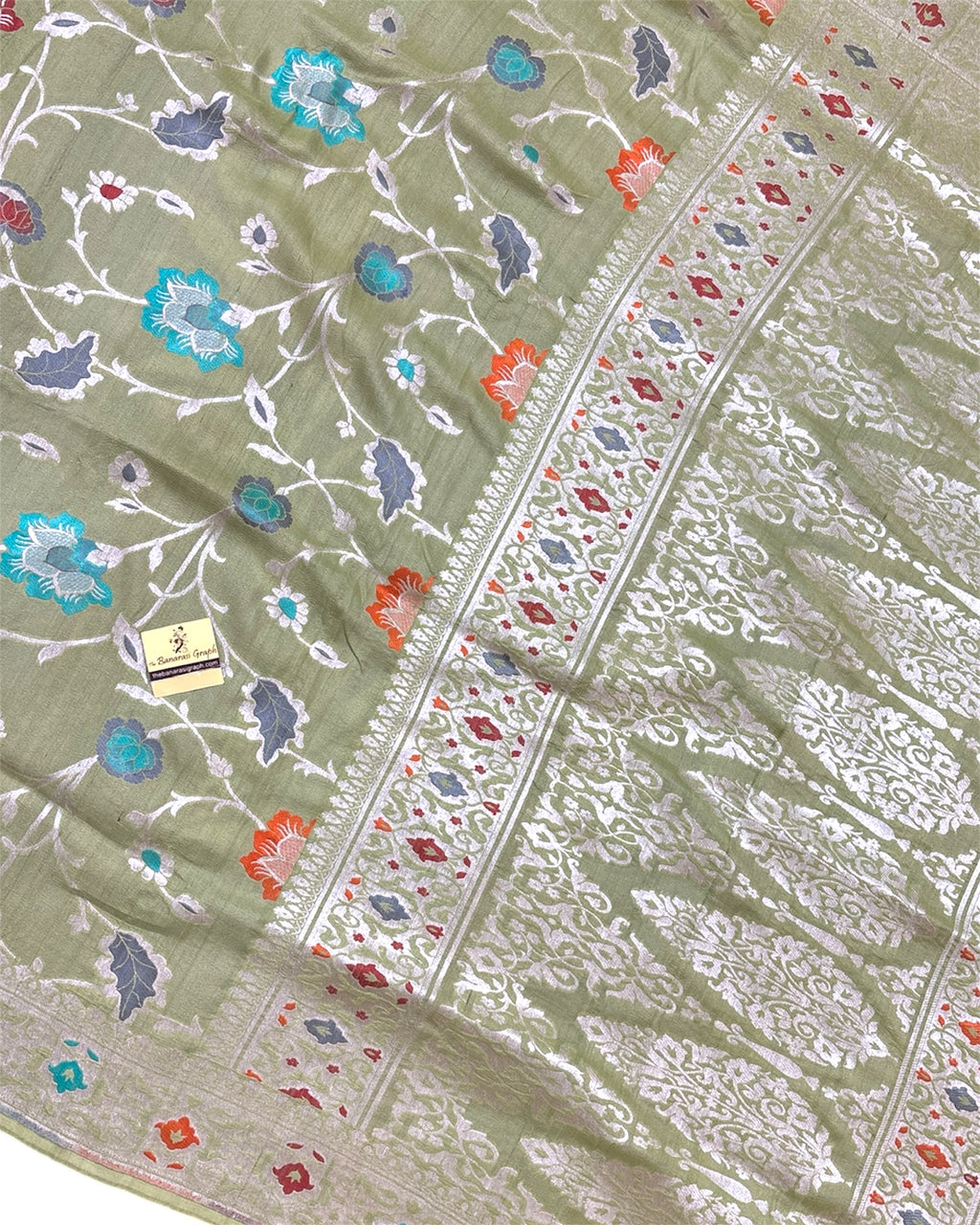 Pure Tussar Georgette - All Over Jaal Work With Meenakari Banarasi Saree