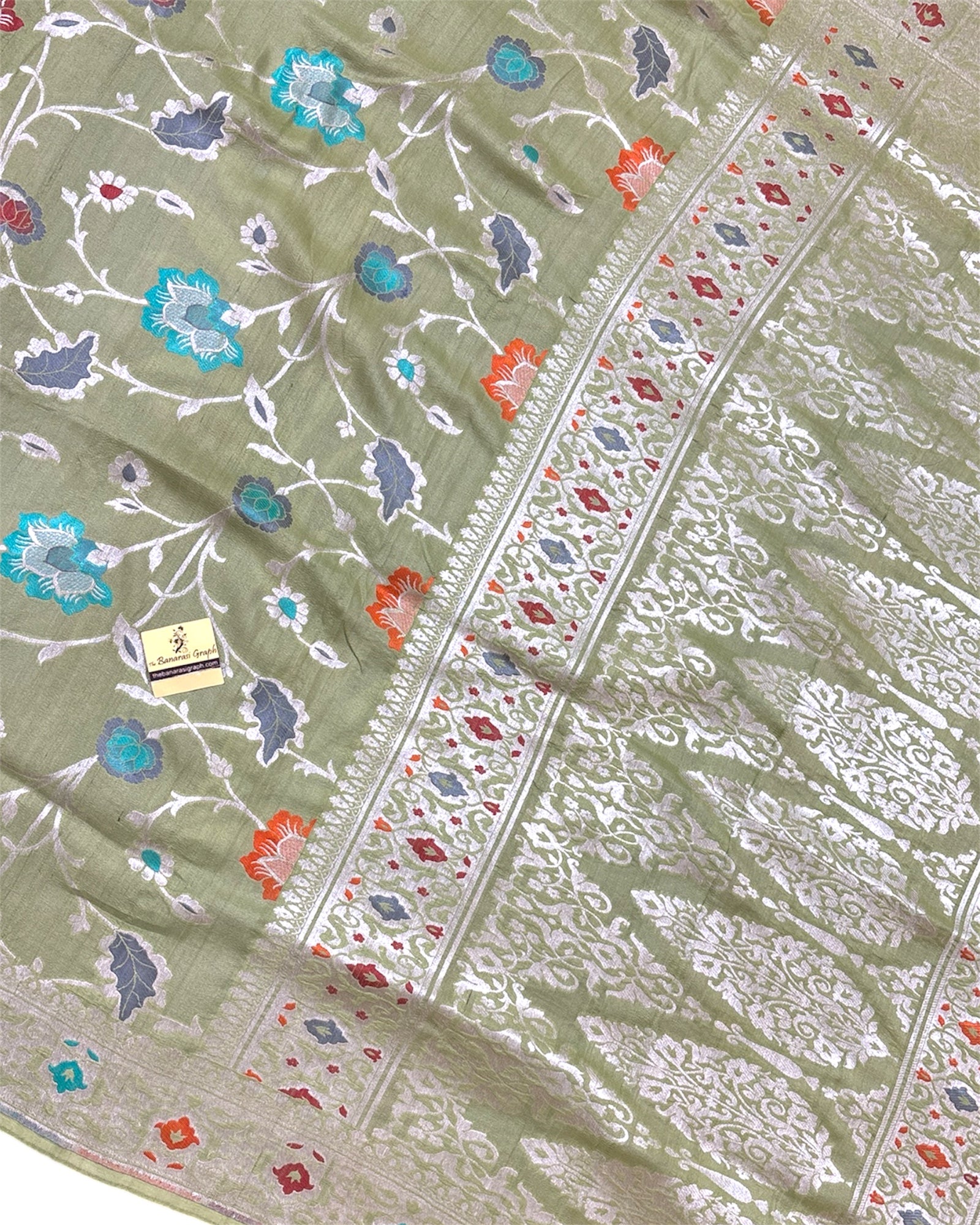Pure Tussar Georgette - All Over Jaal Work With Meenakari Banarasi Saree