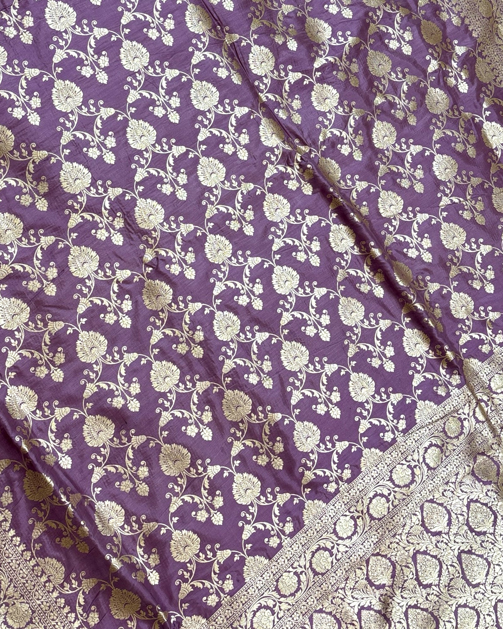 Purple Pure Katan Handloom Silk - All Over Jaal Work Banarasi Saree