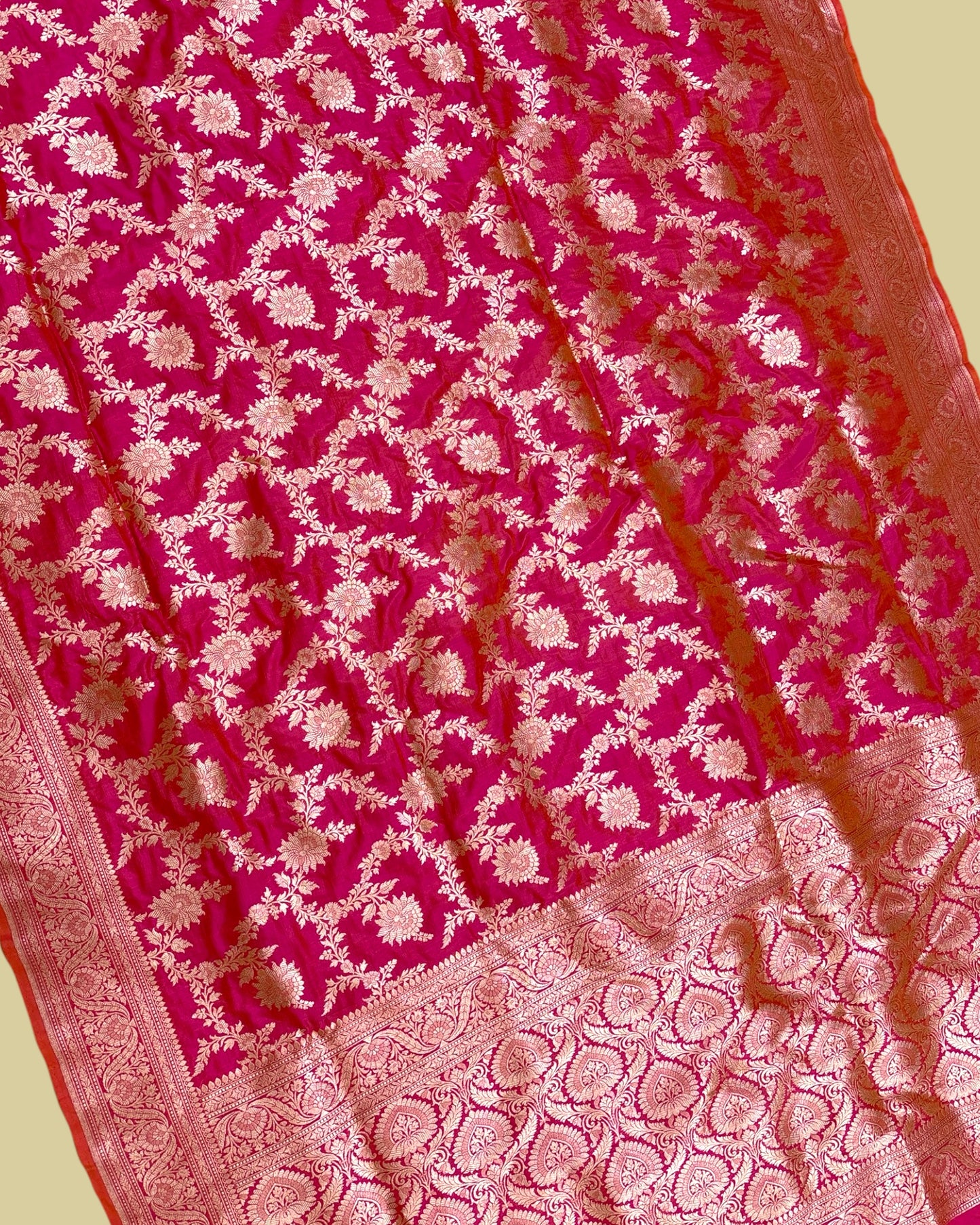 Shine Pink Pure Katan Uppada Handloom Silk - All Over Jaal Work Banarasi Saree