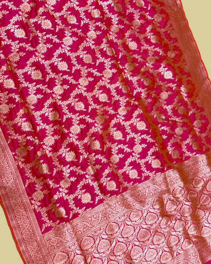 Shine Pink Pure Katan Uppada Handloom Silk - All Over Jaal Work Banarasi Saree