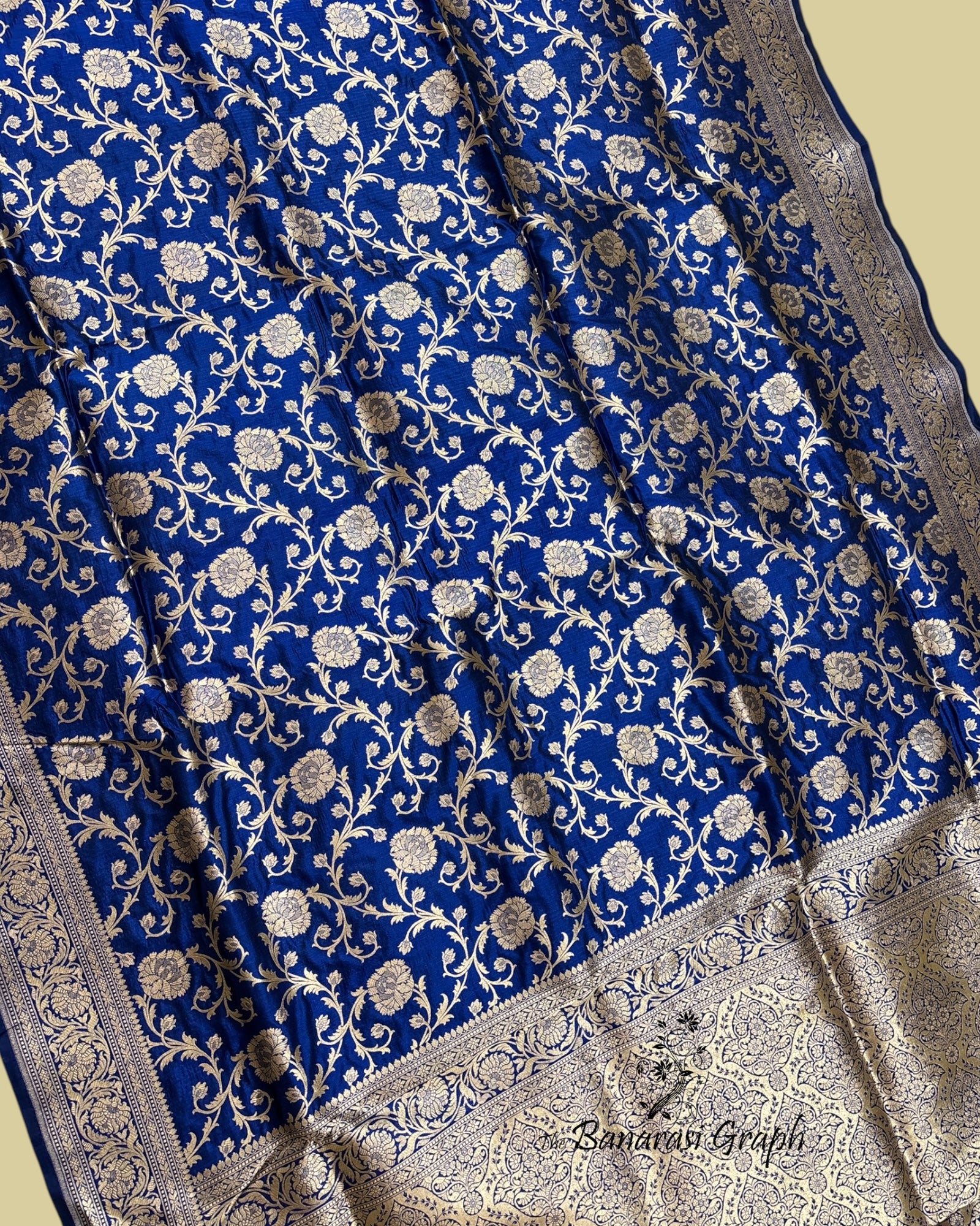 Royal Blue Pure Katan Handloom Silk - All Over Jaal Work Banarasi Saree