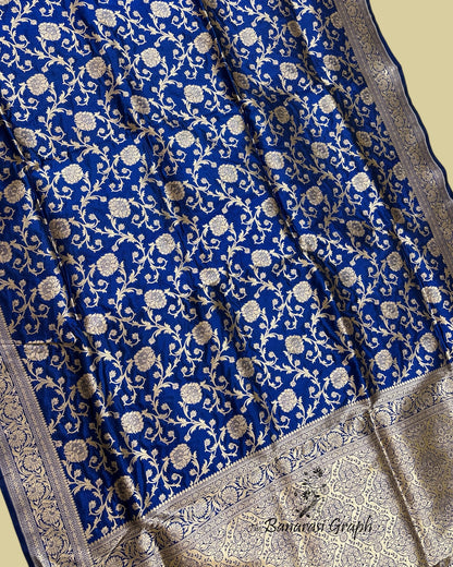 Royal Blue Pure Katan Uppada Handloom Silk - All Over Jaal Work Banarasi Saree