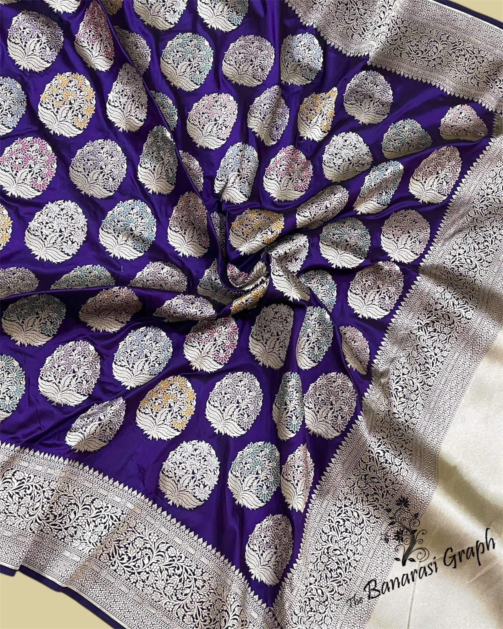 Dark Violet Pure Katan Handloom Silk - All Over Boota Work With Meenakari Banarasi Saree