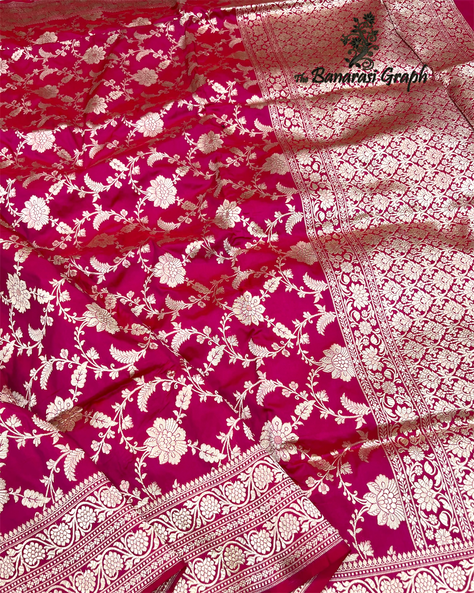 Hot Pink Pure Katan Handloom Silk - All Over Jaal Work Banarasi Saree