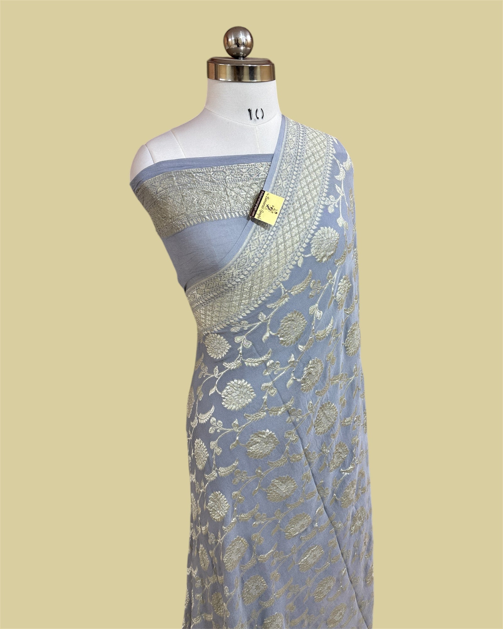 Grey Khaddi Georgette Water Zari - All Over Jaal Work Pure Banarasi Saree
