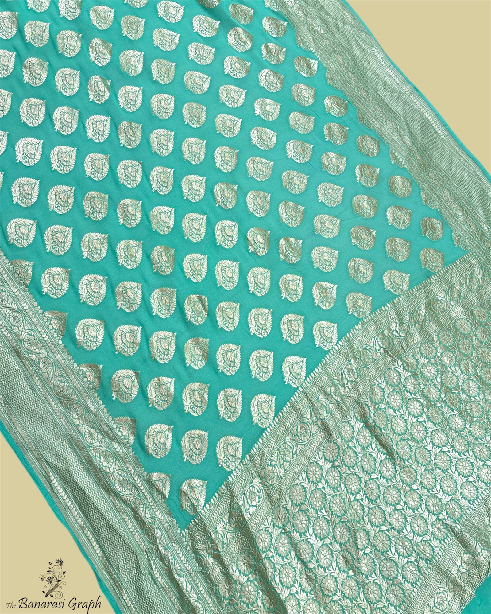 C Green Khaddi Georgette Water Zari - Pure Banarasi Saree