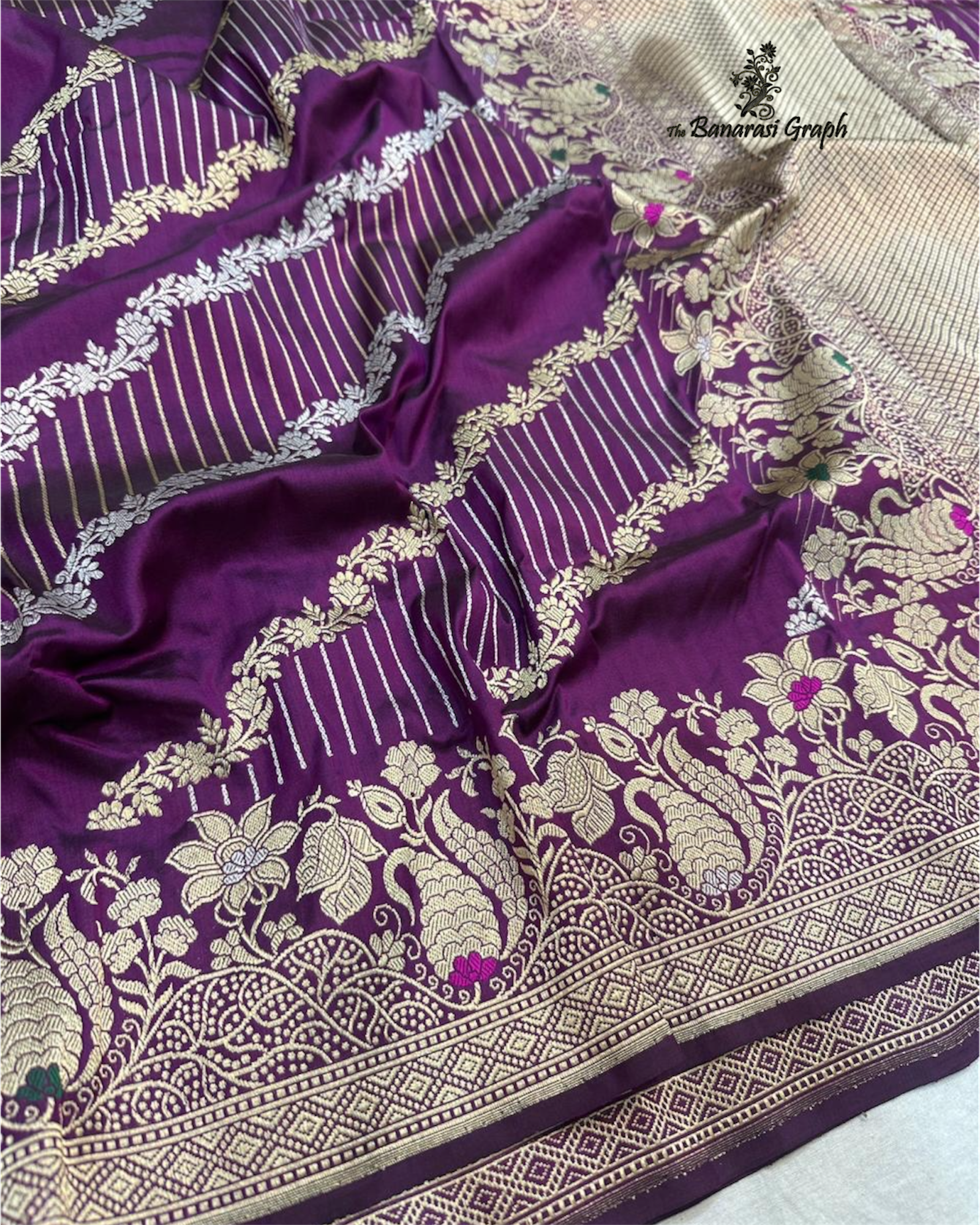 Pure Katan Handloom Silk - Kadhua Motifs Sona Rupa Work with Meenakari Banarasi Saree