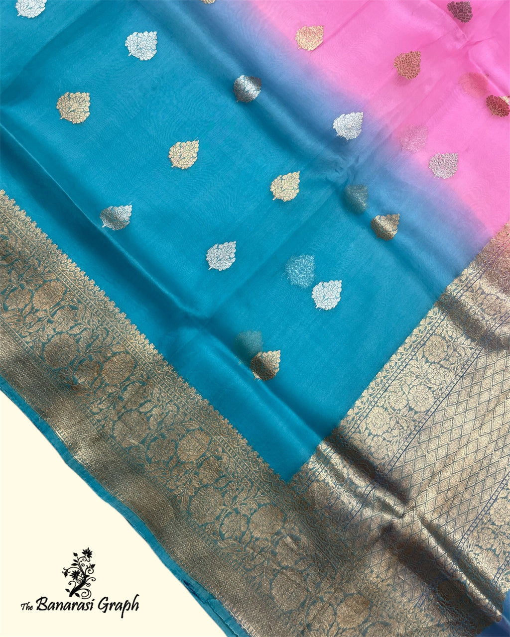 Dual Shade Pure Kora Handloom Silk - Kadhua Motifs Banarasi Saree
