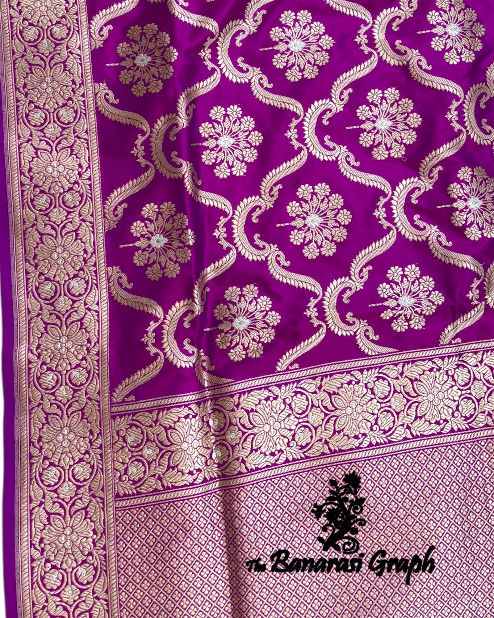 Majenta Pure Katan Handloom Silk - All Over Kadhua jaal Work with Meenakari Banarasi Saree