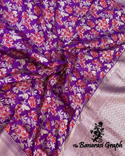 Majenta Pure Katan Handloom Silk - All Over Jaal Work With Meenakari Banarasi Saree