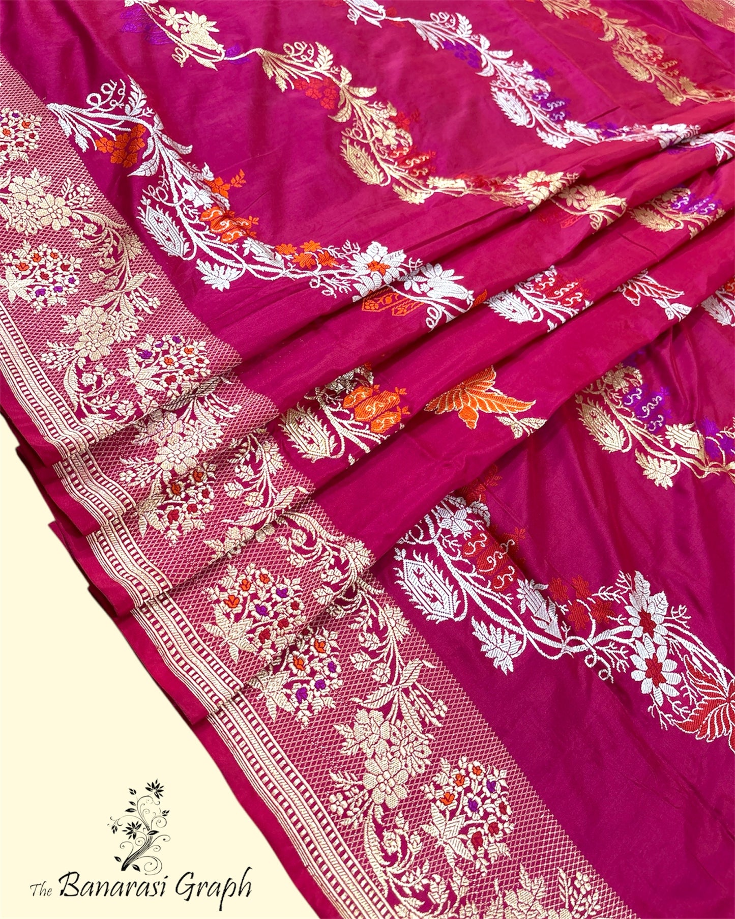 Hot Pink Pure Katan Handloom Silk - Kadhua Motifs Sona Rupa With Meenakari Banarasi Saree