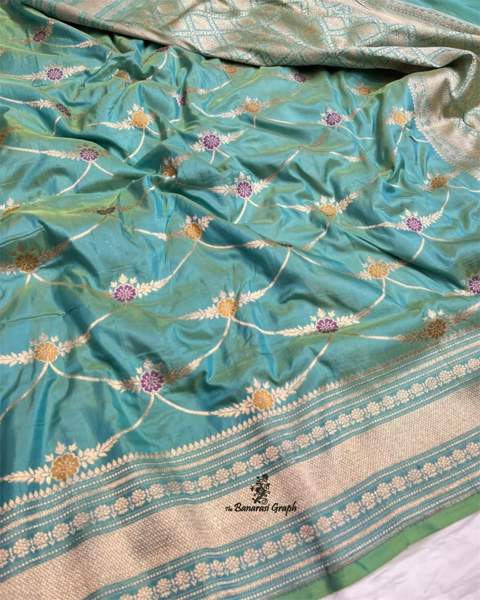 C Green Pure Katan Handloom Silk - Jaal Work with Meenakari Banarasi Saree