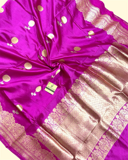 Pink Pure Raw Mango Handloom Silk - Kadhua Motifs Banarasi Saree