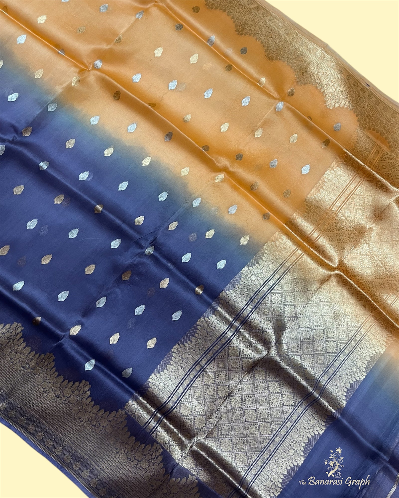 Dual Shade Pure Kora Handloom Silk - Kadhua Motifs Banarasi Saree