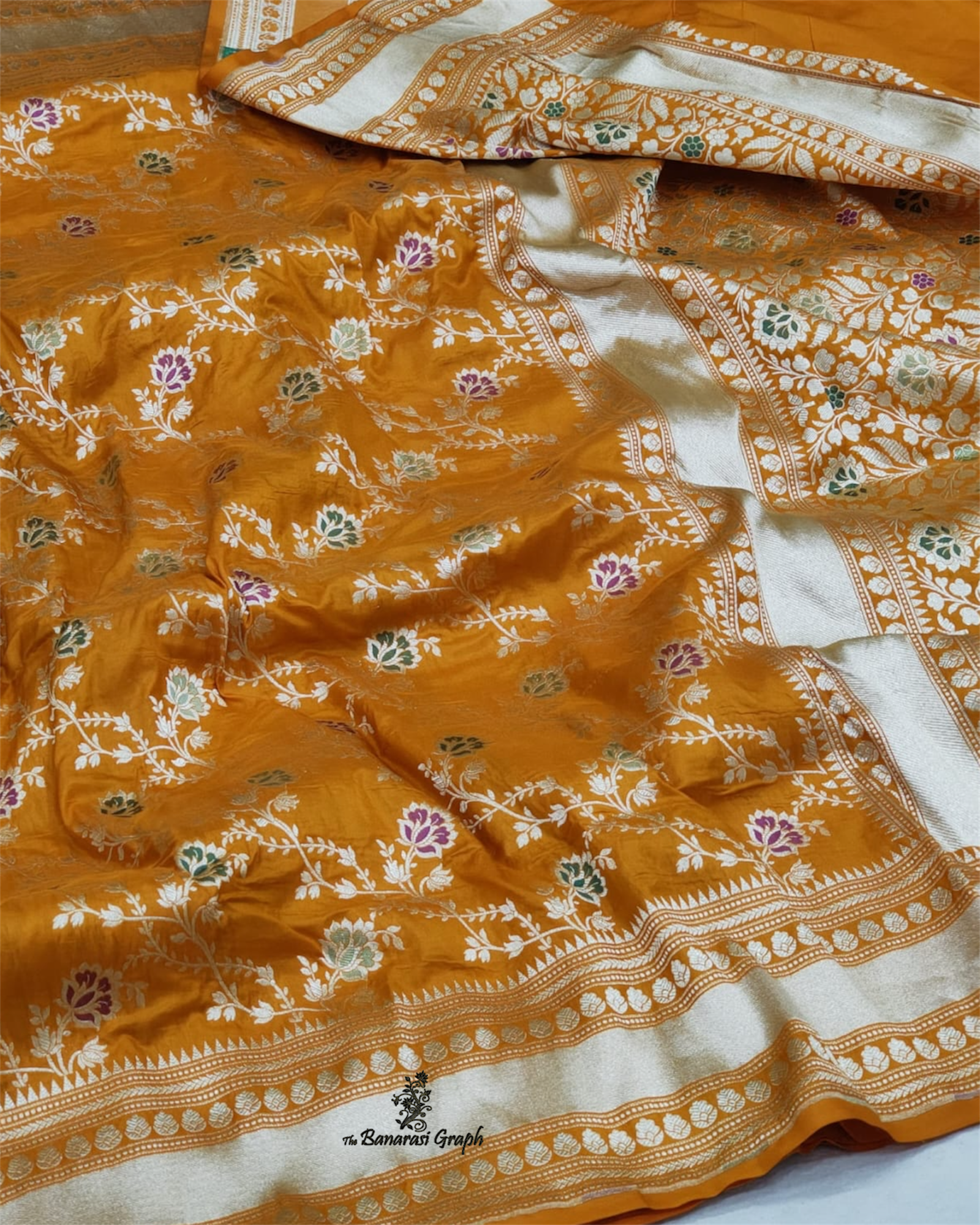 Gold Pure Katan Handloom Silk - All Over Jaal Work with Meenakari Banarasi Saree