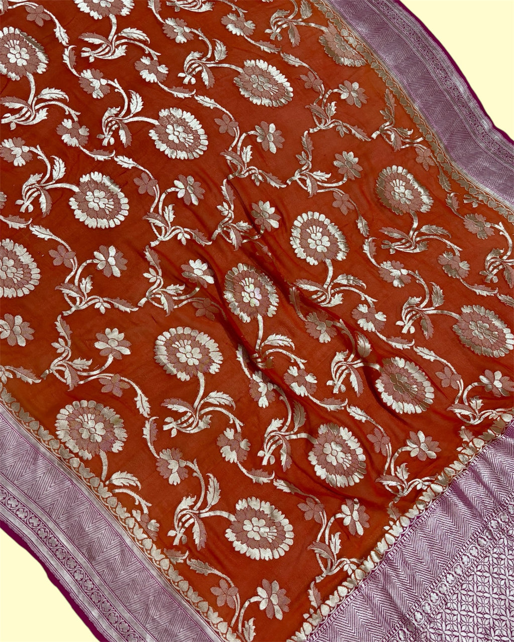 Khaddi Georgette Water Zari - All Over Jaal Work Pure Banarasi Saree