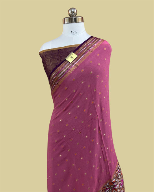 Pure Khaddi Chiffon Reshmi Zari - Banarasi Saree