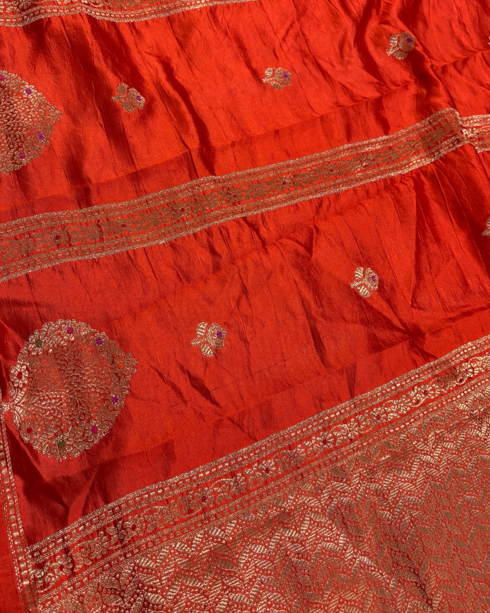 Orange Pure Raw Mango Kadhua Silk - Banarasi Saree