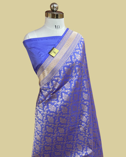 Blue Pure Katan Uppada Handloom Silk - All Over Jaal Work Banarasi Saree