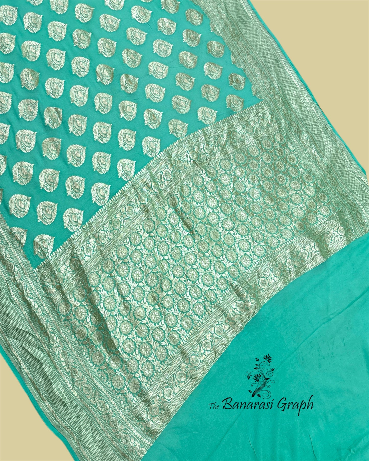 C Green Khaddi Georgette Water Zari - Banarasi Saree