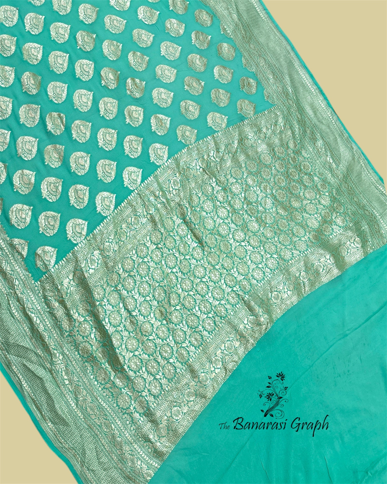 C Green Khaddi Georgette Water Zari - Pure Banarasi Saree