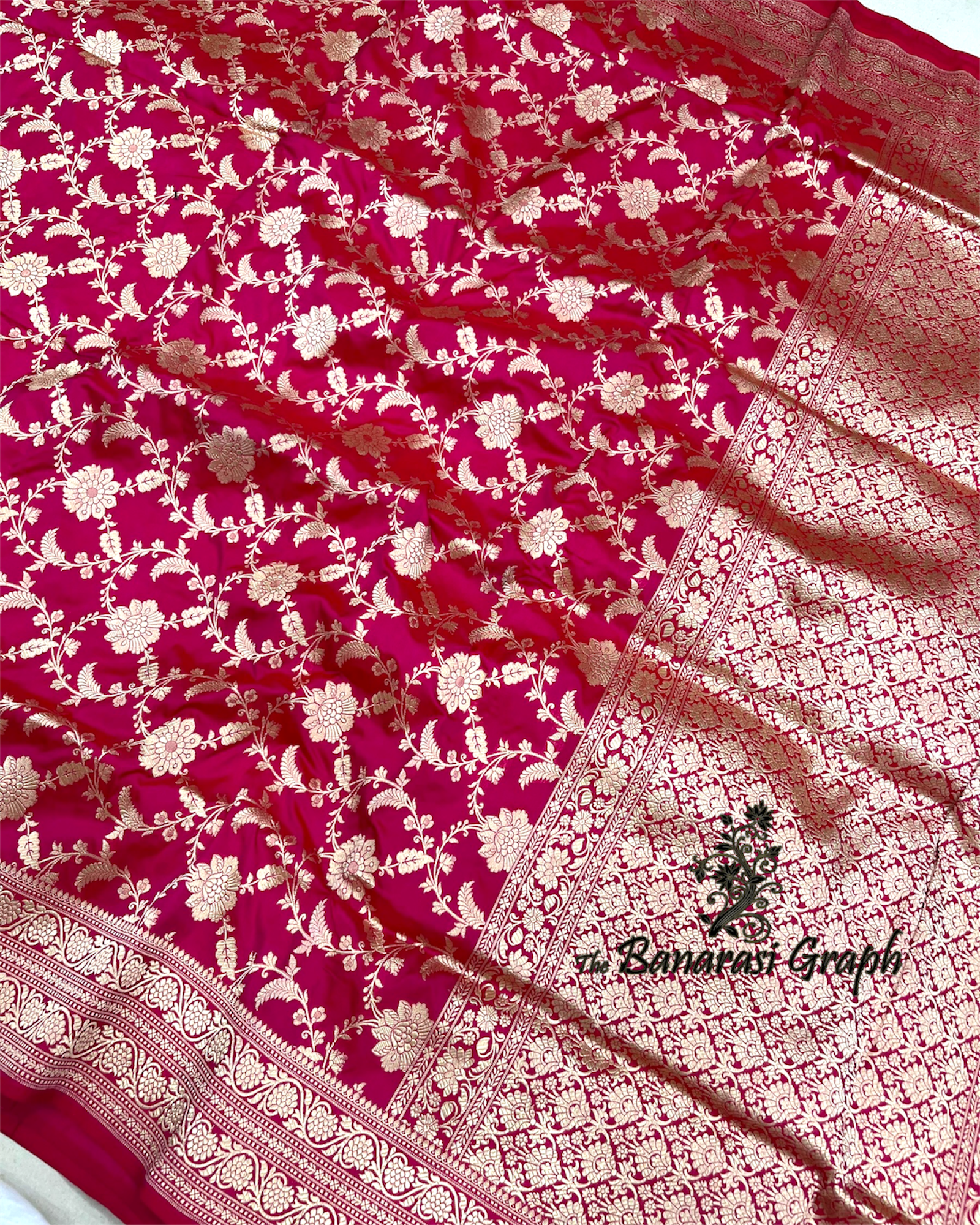 Hot Pink Pure Katan Handloom Silk - All Over Jaal Work Banarasi Saree