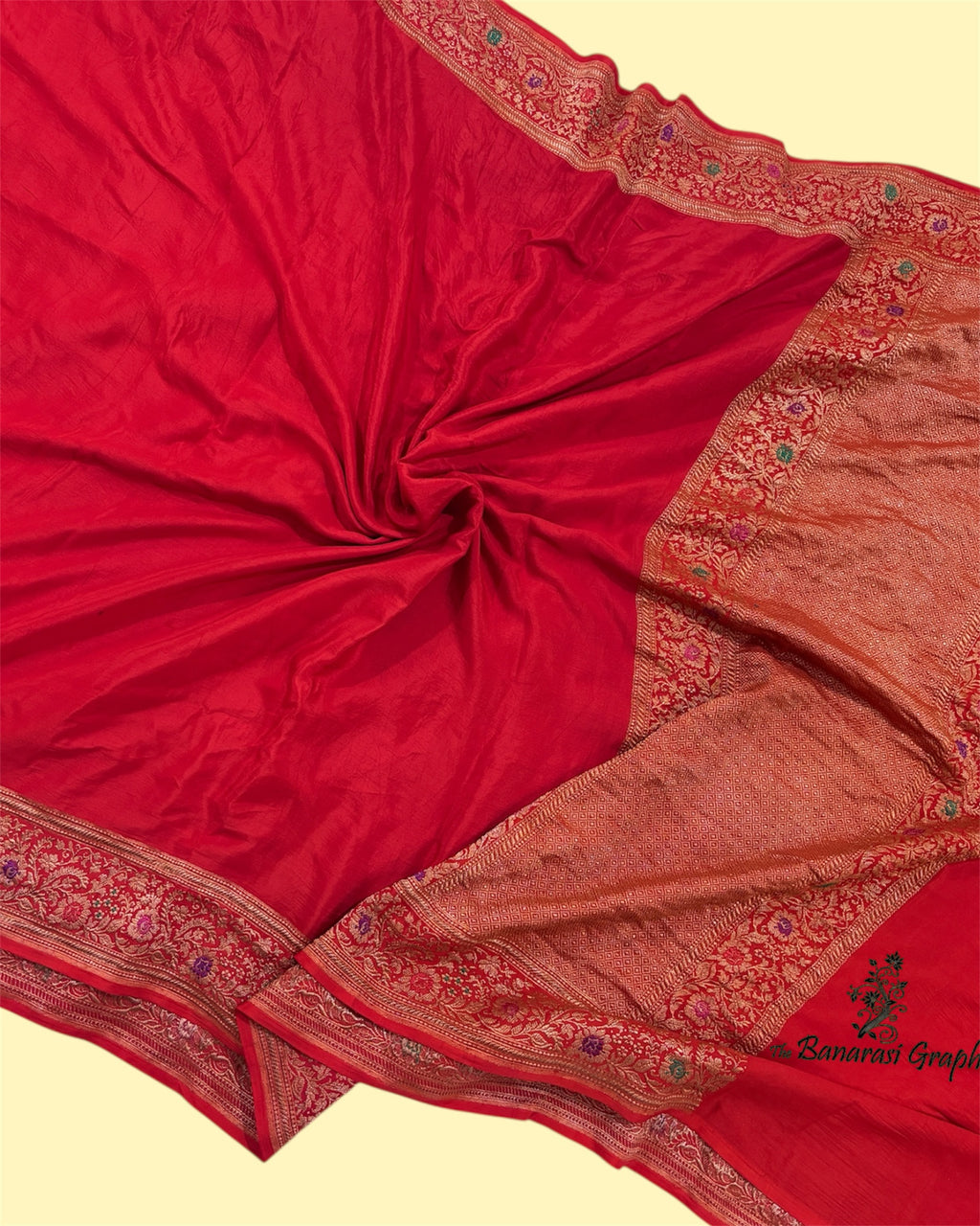 Pure Crape Katan Handloom Silk - Kadhua Motifs Banarasi Saree