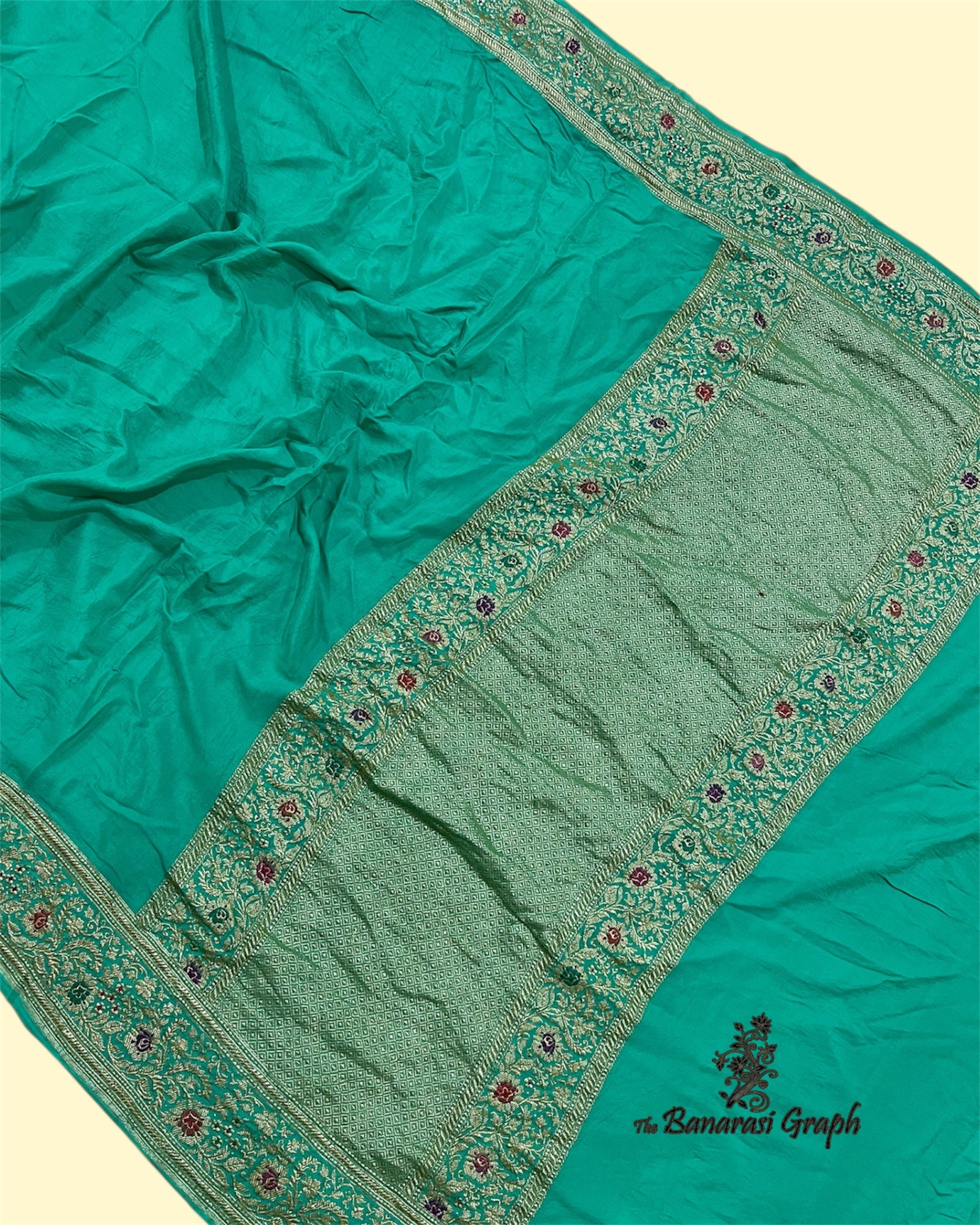 Pure Crape Katan Handloom Silk - Kadhua Motifs with Meenakari Banarasi Saree