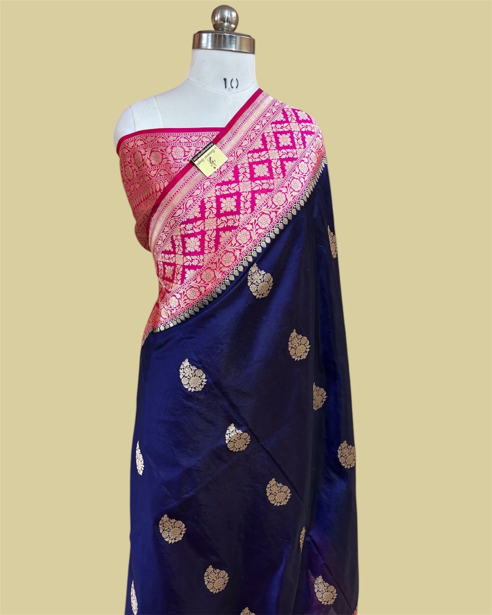 Dark Blue Pure Katan Handloom Silk - Kadhua Motifs All Over Boota Work Banarasi Saree
