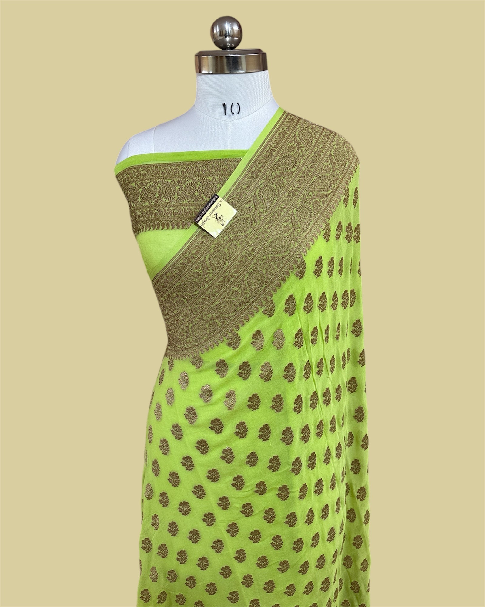 Light Green Khaddi Georgette Antique Zari - Pure Banarasi Saree