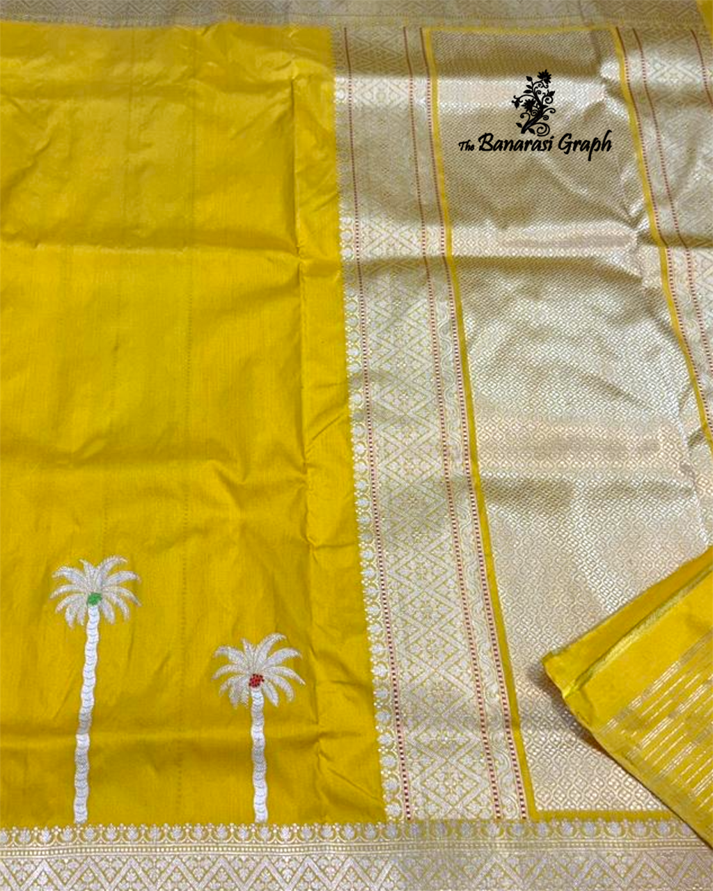 Yellow Pure Katan Handloom Silk - Kadhua Motifs with Meenakari Banarasi Saree