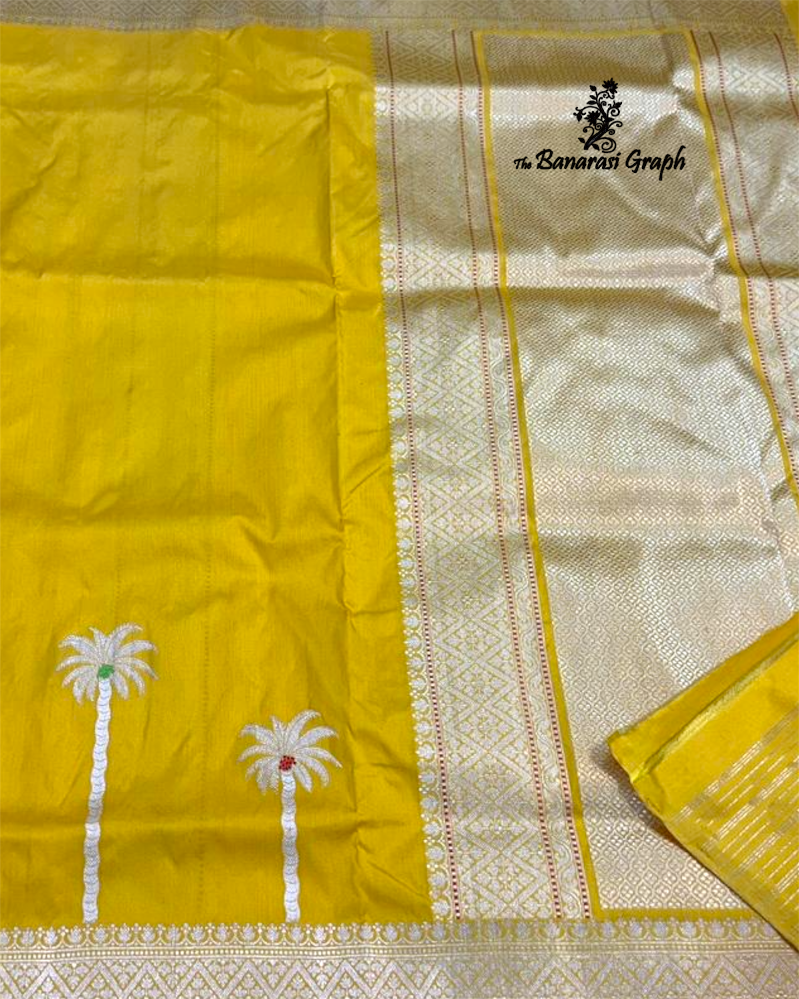 Yellow Pure Katan Handloom Silk - Kadhua Motifs with Meenakari Banarasi Saree
