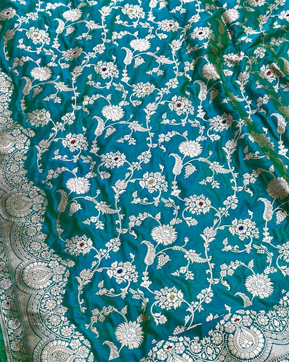 C Green Pure Katan Handloom Silk - All Over Jaal Work With Meenakari Banarasi Saree