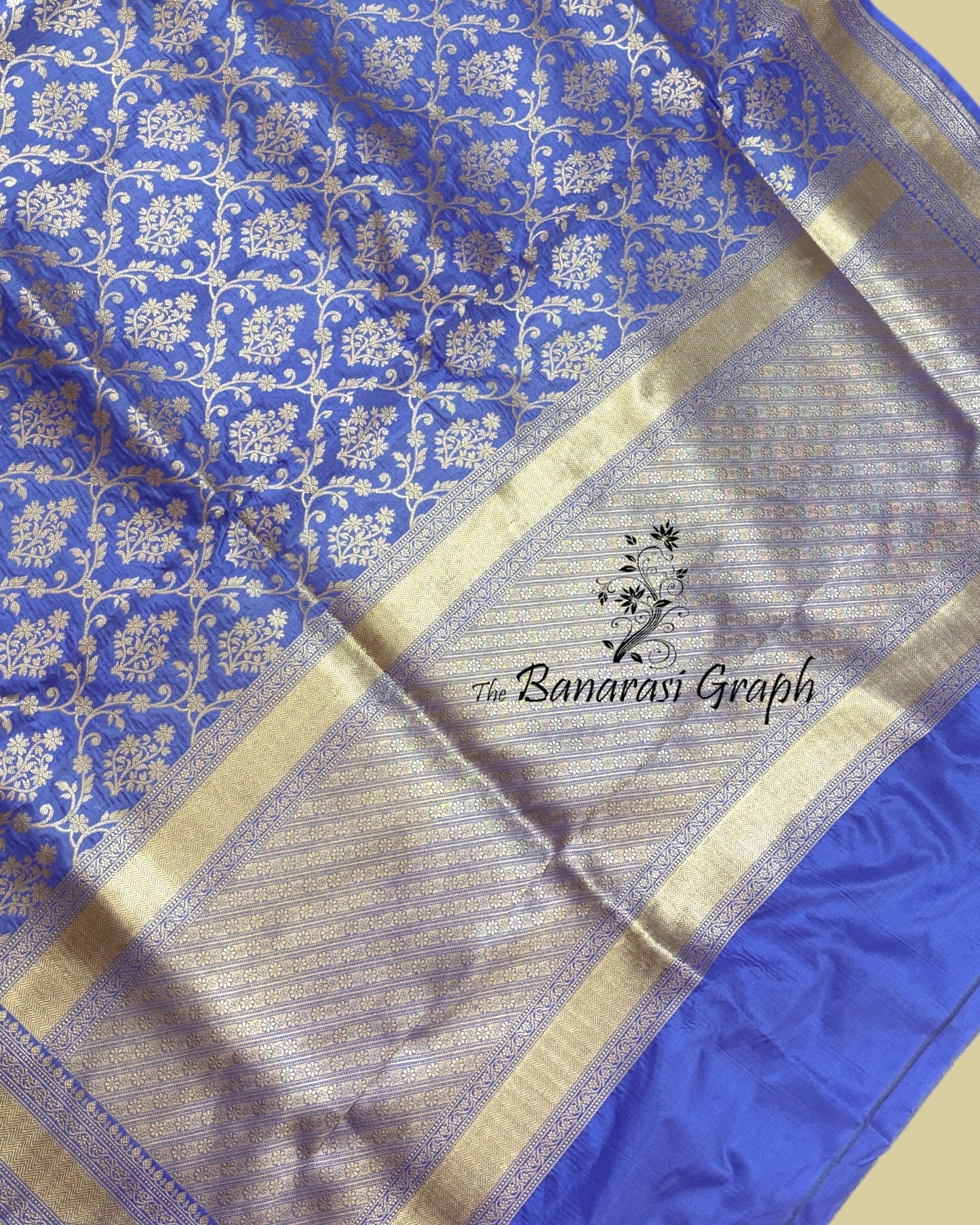 Blue Pure Katan Uppada Handloom Silk - All Over Jaal Work Banarasi Saree