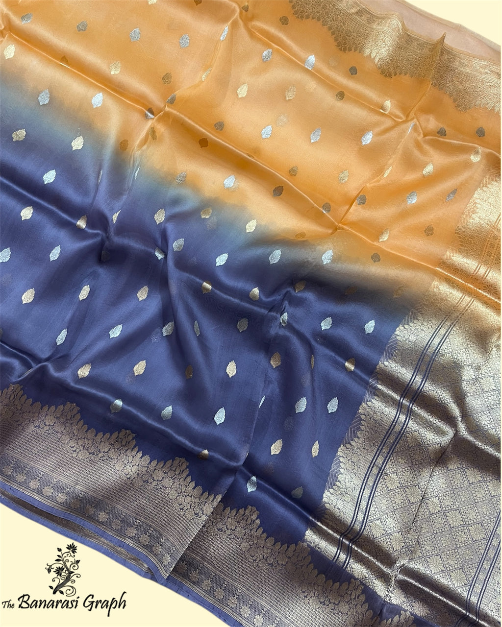 Dual Shade Pure Kora Handloom Silk - Kadhua Motifs Banarasi Saree