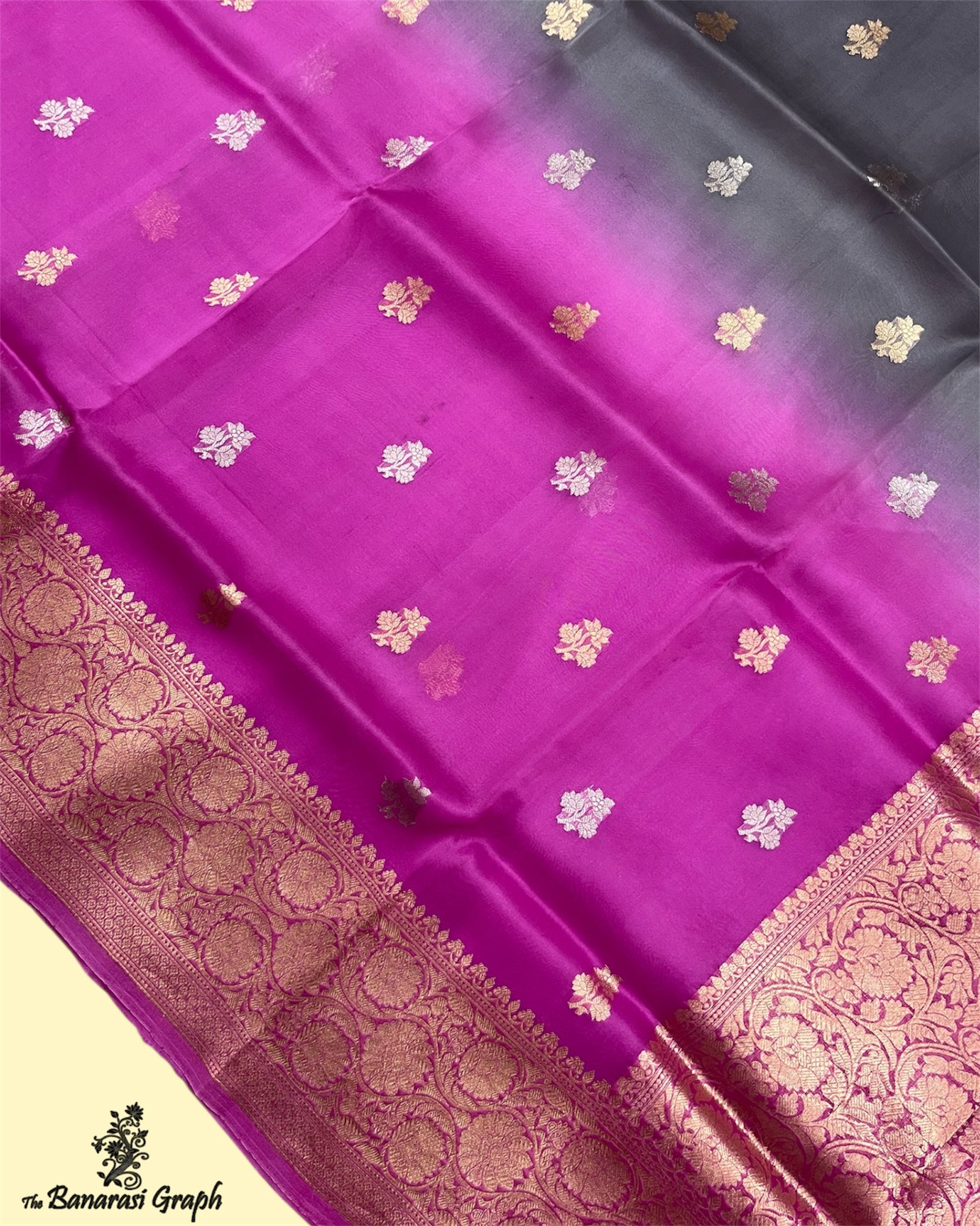 Dual Shade Pure Kora Handloom Silk - Kadhua Motifs Sona Rupa Banarasi Saree