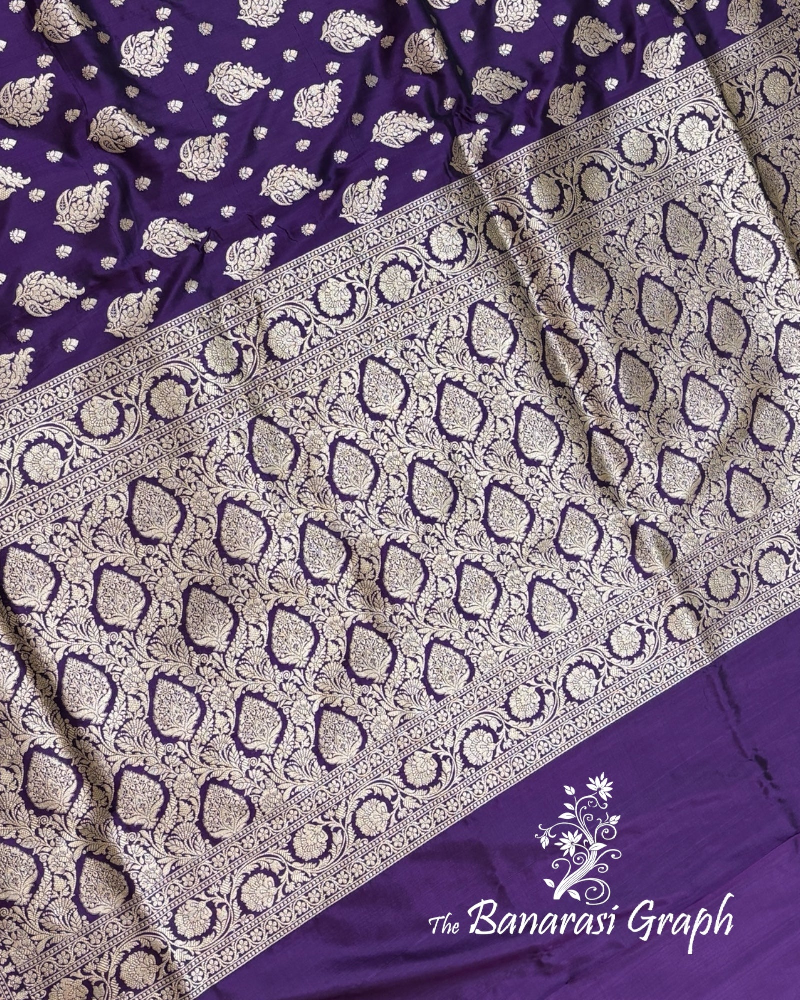 Violet Pure Katan Handloom Silk - All Over Jaal Work Banarasi Saree
