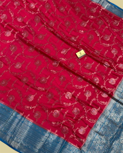 Red Pure Chiniya Silk - All Over Jaal Work Banarasi Saree