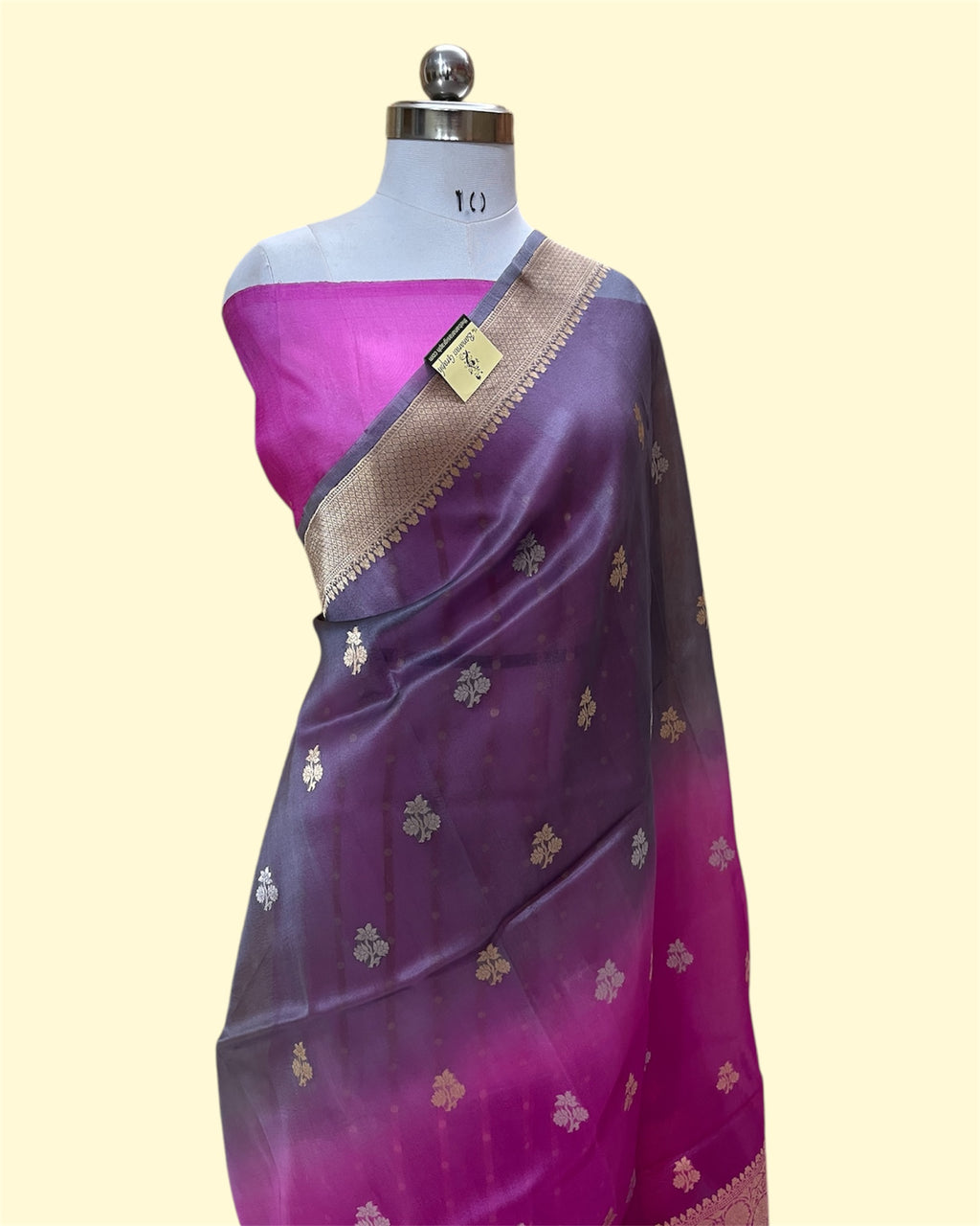 Dual Shade Pure Kora Handloom Silk - Kadhua Motifs Sona Rupa Banarasi Saree