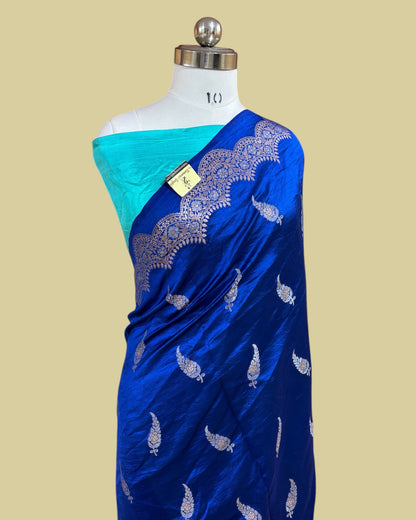 Royal Blue Raw Mango Kadhua Silk - Banarasi Saree