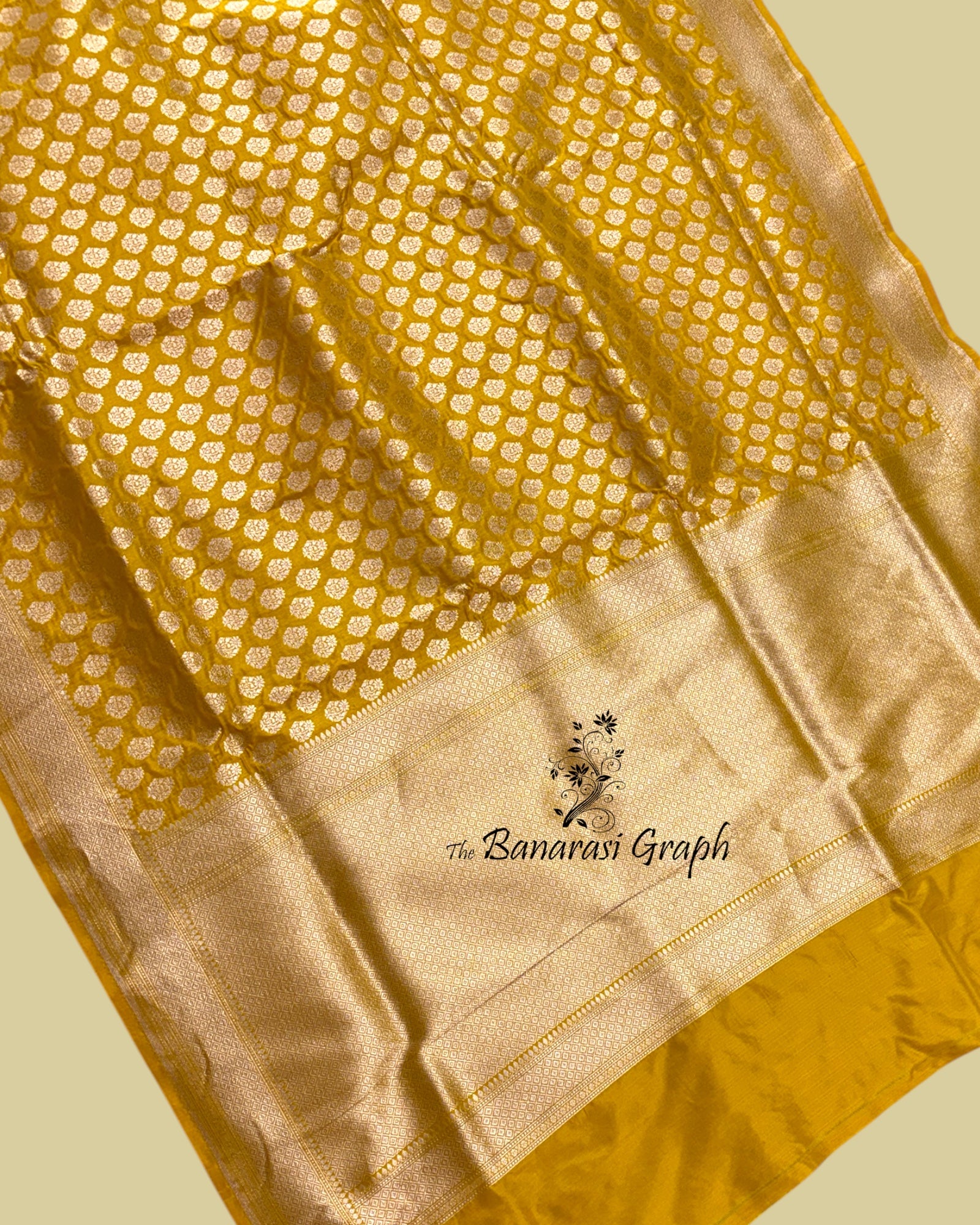 Yellow Pure Katan Handloom Silk - All Over Booti Work Banarasi Saree
