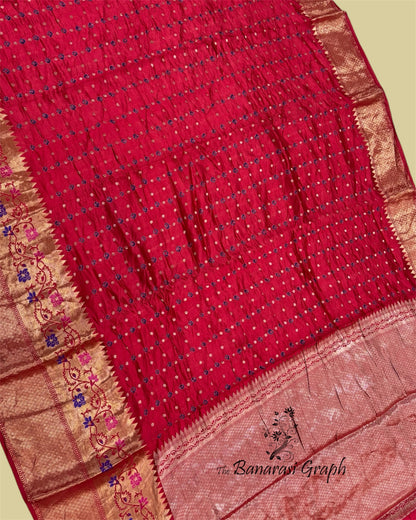 Red Pure Chiniya Bhandej Silk - Banarasi Saree