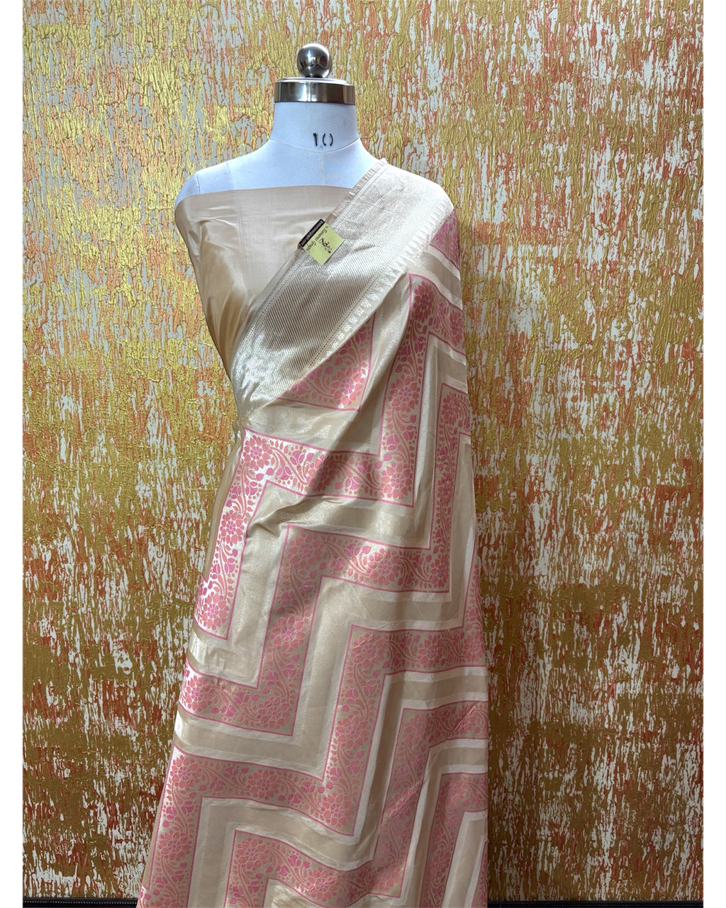 Tussar Pure Katan Handloom Silk - Zig Zag Jaal Work With Meenakari Banarasi Saree